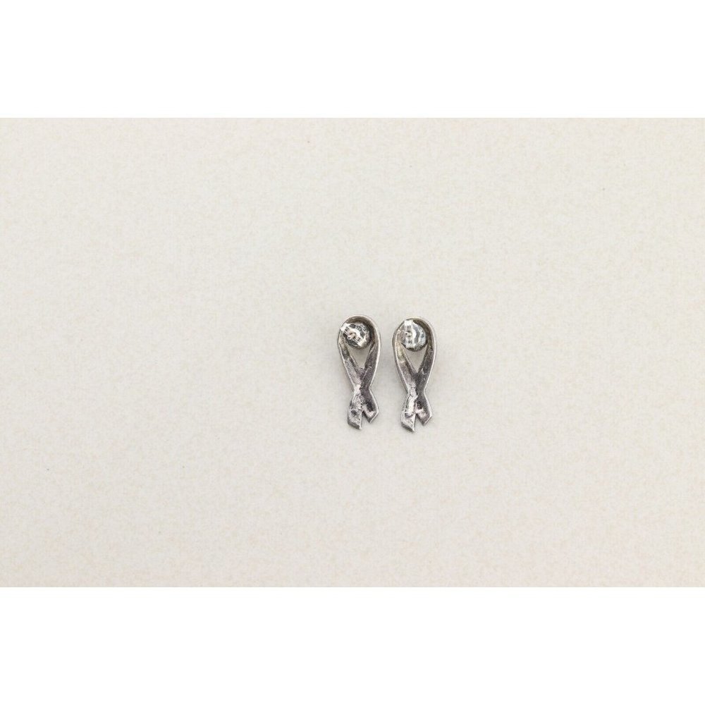 Sterling Silver Marcasite Ribbon Earrings with Black Bead Stud Post - Picture 7 of 9
